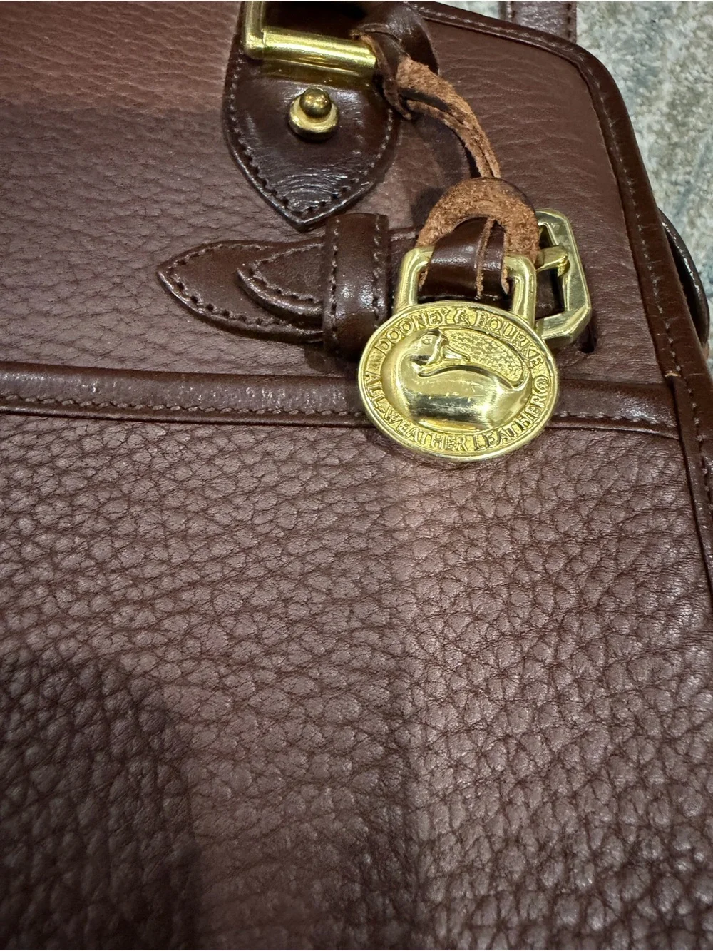 Dooney & Bourke Brown Pebble Leather Satchel with Gold Hardware